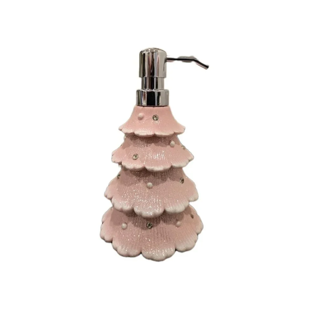 New Pink / Silver Glitter Christmas Tree Holiday Soap Dispenser Decoration